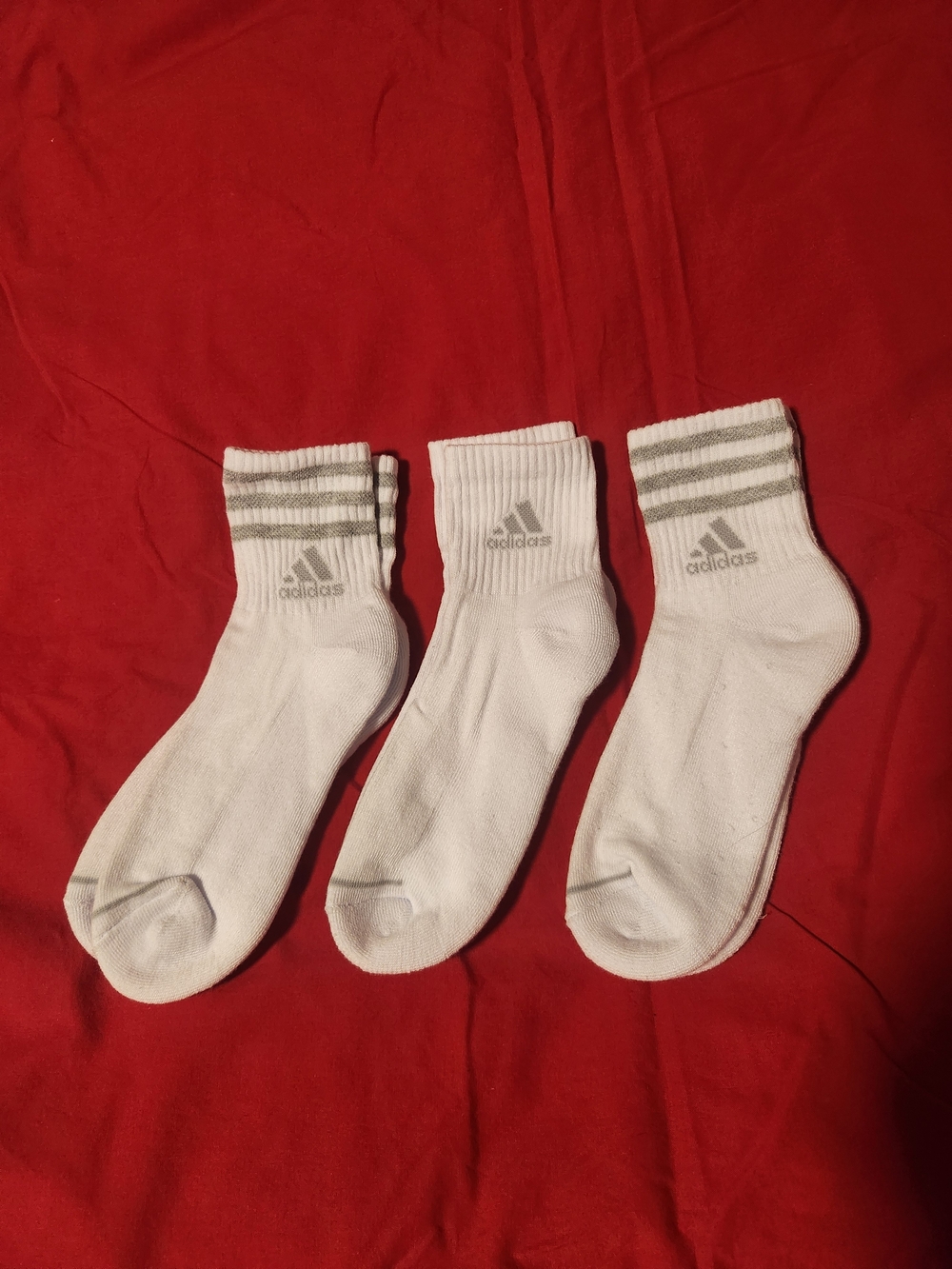 adidas White Crew Athletic Socks with Gray Stripes - 3 Pack